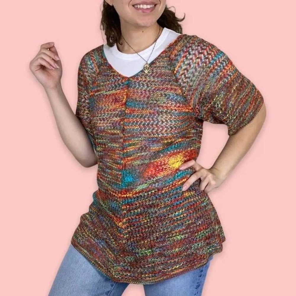 Open Knit Rainbow Multicolor Layering Sweater
